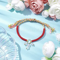 丸い天然ホワイトアゲートボールチャームブレスレット  女性用調節可能なポリコットンコード編みビーズブレスレット  レッド  内径：1-1/2~3インチ（3.7~7.6cm）&nbsp;BJEW-JB10464