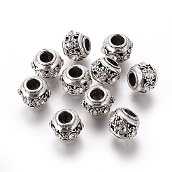 合金ヨーロピアンビーズ  大穴ビーズ  ラインストーン付き  ロンデル  クリスタル  アンティークシルバー  11x9mm  穴：5mm&nbsp;PALLOY-E516-01AS