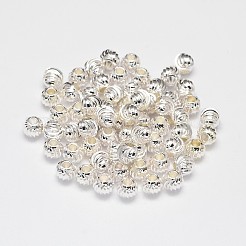 Rack Plating Brass Corrugated Round Spacer Beads&nbsp;KK-I600-4mm-S-RS