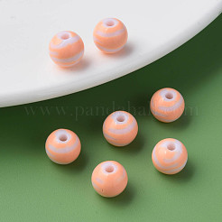 不透明な縞模様のアクリルビーズ  ラウンド  ライトサーモン  10mm  穴：2mm  約940個/500g&nbsp;MACR-S373-27D-08