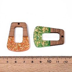 不透明樹脂とクルミ材のペンダント  台形チャーム  キラキラパウダー＆金箔付き  ミックスカラー  38x27x3mm  穴：2mm&nbsp;RESI-T060-20M