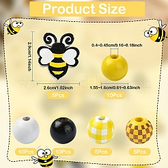 Bees Themed Printed Wood Beads Sets&nbsp;WOOD-YW0001-21