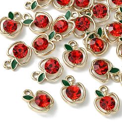 合金ラインストーンペンダント  りんごチャーム  レッド  15x12x6mm  穴：2mm&nbsp;PALLOY-CJC0006-71