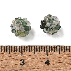 天然モスアゲートの編み込みビーズ  クラスタビーズ  多面カット  ラウンド  8~9mm  穴：1.6mm&nbsp;GG-CBA2E9C-F28-01