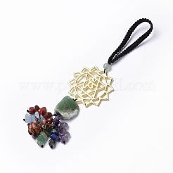 Natural Raw Mixed Stone & Mixed Stone Chips Tassel Pendant Decorations&nbsp;HJEW-P014-01G