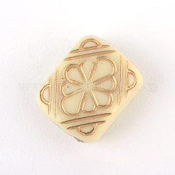 花メッキアクリルビーズの長方形  ゴールドライン入り  ベージュ  12x10x5mm  穴：1.5mm  約1016個/500g&nbsp;PACR-Q102-205A