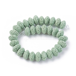 天然溶岩岩ビーズ連売り  染め  ロンデル  ダークシーグリーン  10~11x6mm  穴：1.8mm  34個/連  7.87インチ（20cm）&nbsp;G-F671-01B-06