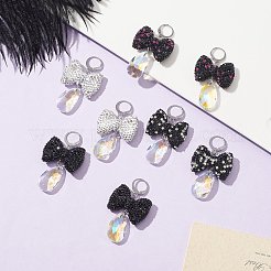 ラインストーンちょう結び、ガラスティアドロップダングルフレンチフックピアス  304ステンレススチールイヤリング  ミックスカラー  50x29mm&nbsp;EJEW-JE05296