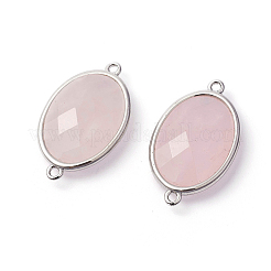 プラチナトーン真鍮ローズクォーツリンクコネクター  多面カット  オーバル  26.5x15x6mm  穴：1~2mm&nbsp;G-F339-B06