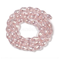 透明電気メッキガラスビーズ連売り  ABカラーメッキ  多面カット  ティアドロップ  ピンク  15x10mm  穴：1.6mm  約46~48個/連  27.95''（71センチメートル）&nbsp;EGLA-N013-T10mm-B18