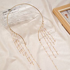 Alloy & Plastic Imitation Pearl Round Beaded Long Tassel Cuff Choker Necklaces for Women&nbsp;FS-WGD3D1C-01