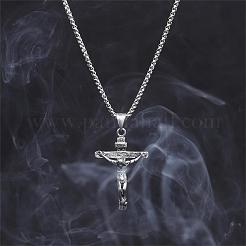 Cross Pendant Necklace with Jesus Crucifix Religious Necklace Sacrosanct Charm Neck Chain Jewelry Gift for Birthday Easter Thanksgiving Day&nbsp;JN1109A