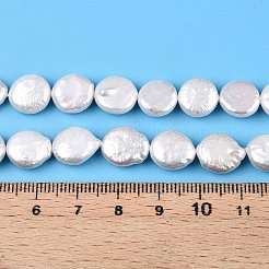 天然ケシパールビーズ連売り  養殖淡水パール  バロック真珠  フラットラウンド  乳白色  10~13x10~11x4~6mm  穴：0.6mm  約32~36個/連  14.96~15.35インチ（38~39cm）&nbsp;PEAR-S018-10A