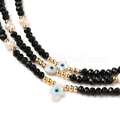 Evil Eye Natural White Shell Beaded Necklaces Sets&nbsp;NJEW-JN03147