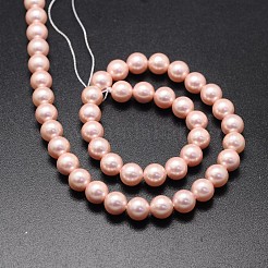 シェルパールビーズ連売り  ラウンド  ライトコーラル  8mm  穴：1mm  約49個/連  16インチ&nbsp;BSHE-E008-8mm-13