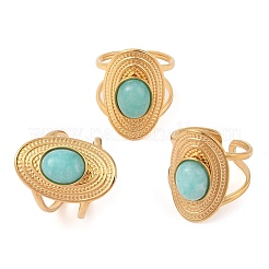 Oval Natural Amazonite Finger Rings&nbsp;RJEW-Z057-14G-04