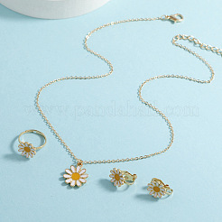 Daisy Alloy Enamel Pendant Necklaces & Earrings & Rings Sets&nbsp;FS-WG99D8E-01