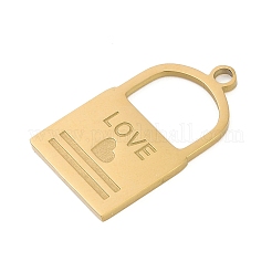304ステンレスペンダント  愛のチャームという言葉が付いた南京錠  イオンプレーティング（ip）  18KGP本金メッキ  30x17.5x1.5mm  穴：2.5mm&nbsp;STAS-I325-122G