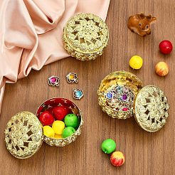 プラスチック製のギフトボックス  プレゼント お菓子 クッキー 収納  ローズ付き中空バレル  ゴールド  5.5x7cm  内径：6.3x3.9のCM&nbsp;CON-WH0087-45