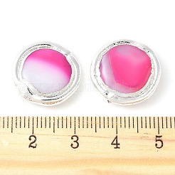 電気メッキされた天然縞瑪瑙/縞瑪瑙ビーズ  染め＆加熱  フラットラウンド  フクシア  銀メッキ  16~17x4.5~7mm  穴：0.7mm&nbsp;KK-P305-06S