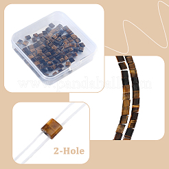 2連売り天然タイガーアイビーズ連売り  2穴  正方形  5.5x5.5x2.5mm  穴：0.8mm  約71個/連  15.24インチ（38.7cm）&nbsp;G-PA0001-73