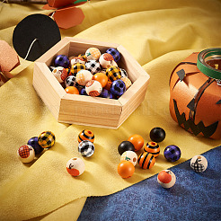 100Pcs 10 styles Halloween Themed Natural Wooden Beads&nbsp;WOOD-CD0001-21
