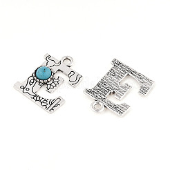 合成ターコイズと合金のペンダント  文字チャーム  アンティークシルバー  文字e  24.5x20x4mm  穴：3mm&nbsp;PALLOY-H146-01AS-E