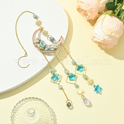 Natural  Amazonite  Chips Moon Pendant Decorations&nbsp;HJEW-FS00027-02