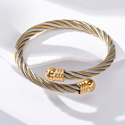 304ステンレススチールトルクバングル女性用男性用  ゴールデン·ステンレス鋼色  5/8インチ（1.65cm）  内径：2-1/4x2-1/4インチ（5.8x5.55cm）  ワイヤー：6mm&nbsp;BJEW-G584-18G-02