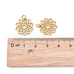 PVD真空メッキ304ステンレスペンダント  長持ちメッキ  花  ゴールドカラー  16.5x16x1mm  穴：3mm&nbsp;STAS-S105-T516G