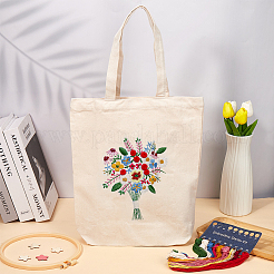 DIYトートバッグ刺繍キット1セット  刺繍針と糸を含む  綿織物  プラスチック刺繍フープ  ホワイト  390x340mm&nbsp;DIY-CP0011-21B
