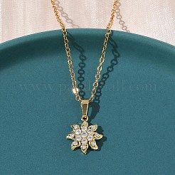 真鍮マイクロパヴェクリアキュービックジルコニアペンダント304ステンレススチールチェーンネックレス（女性用）  PVD真空メッキ  18KGP本金メッキ  花  18.11インチ（46cm）  47mmエクステンダー&nbsp;NJEW-D341-12A-G