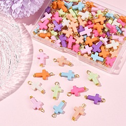 100 個のアクリルペンダント  クロス  黄金の鉄のパーツと  ミックスカラー  24mm  穴：2.8mm&nbsp;PALLOY-FS00039-03
