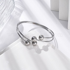 女性用304ステンレススチールバングル  丸いボールで  ステンレス鋼色  内径：2-1/2x2-3/8インチ（6.5x6cm）&nbsp;STAS-Z114-11P