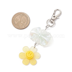 笑顔の花と蝶結びのアクリルペンダントデコレーション4個  合金回転式ナスカン付き  ミックスカラー  98mm&nbsp;HJEW-JM03857