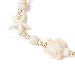 Turtle and Starfish Synthetic Turquoise Beads Stretch Bracelets for Men Women&nbsp;BJEW-JB12047-01