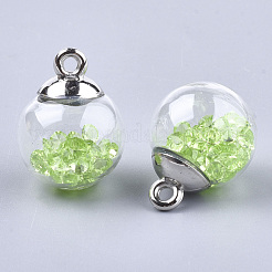 ガラスボールペンダント  ラインストーンとccbプラスチックのパーツ  ラウンド  プラチナ  ライム  21x15.5~16mm  穴：2mm&nbsp;GLAA-T003-04C