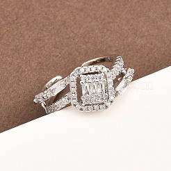 女性のための真鍮マイクロパヴェキュービックジルコニアカフリング  長持ちメッキ  ラックめっき  カドミウムフリー＆鉛フリー  プラチナ  12mm&nbsp;RJEW-Z113-51P
