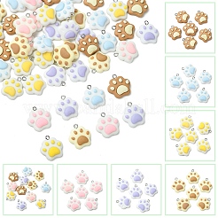12個6色不透明樹脂ペンダント  プラチナメッキ鉄ループ付き  猫の爪チャーム  ミックスカラー  20.5x19x6.5mm  穴：2mm  2個/カラー&nbsp;RESI-YW0003-44