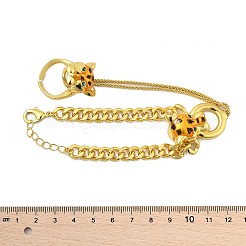 真鍮マイクロパヴェキュービックジルコニアミトンブレスレット  女性用カーブチェーンジュエリー  ヒョウ  18KGP本金メッキ  170mm&nbsp;BJEW-C085-01G