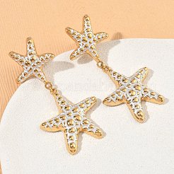 女性用304ステンレススチールダングルスタッドピアス  エナメル  ヒトデ  ゴールドカラー  57.5x28.5mm&nbsp;SA-CBA7107-01G