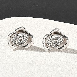 Rose Flower Brass Micro Pave Cubic Zirconia Stud Earrings&nbsp;EJEW-G452-08P-02