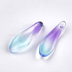 塗装ガラスペンダントスプレー  グリッターパウダー付き  葉  ミディアム蘭  26x8.5x3.5mm  穴：0.5mm&nbsp;GGLA-S043-01B