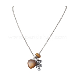 Natural Tiger Eye with Synthetic Non-magnetic Hematite Beads Cluster Pendant 304 Stainless Steel Rolo Chain Necklaces&nbsp;NJEW-JN05896