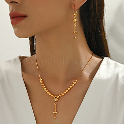 Vintage Brass Round Beaded Tassel Necklace & Earrings for Women&nbsp;HX9279