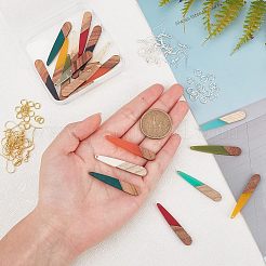 DIYティアドロップダングルイヤリング作成キット  20個入り10色レジン＆ウォールナットウッドペンダント  40個2色真鍮ピアスフックと40個2色丸カン  ミックスカラー  ペンダント：44x7.5x3mm  穴：1.2mm  2個/カラー&nbsp;DIY-OC0006-31