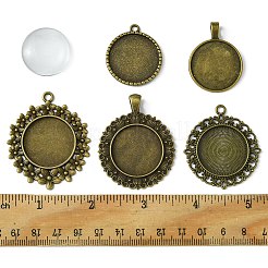DIY ブランク ラウンド ガラス & チベット スタイル 合金 ペンダント 作成 キット  アンティークブロンズ  トレイ：25mm  24.5~49x24.5~41x2~7mm  穴：2~6x2~5.5mm&nbsp;DIY-FS0006-10