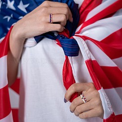4Pcs 4 Style Independence Day Glass Seed Stretch Finger Rings Set with Brass Star Beaded for Women&nbsp;RJEW-TA00065