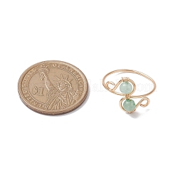 丸い天然宝石の指輪  女性用銅線巻き  USサイズ 8 1/2(18.5mm)4個/セット&nbsp;RJEW-TA00130