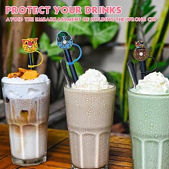 14 個 7 スタイル PVC & シリコーン防塵ストローキャップ  漫画ドーナツストローチップカバー  ミックスカラー  79~85mm  2個/スタイル&nbsp;AJEW-CJ0001-25
